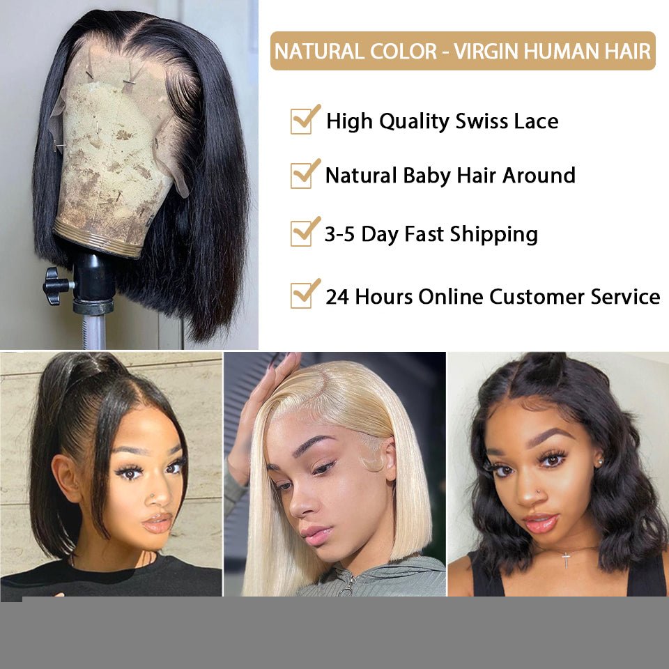 Short Bob Wig Straight 13x4 Transparent Lace Frontal Human - Boss Boutique Hair and Accessories