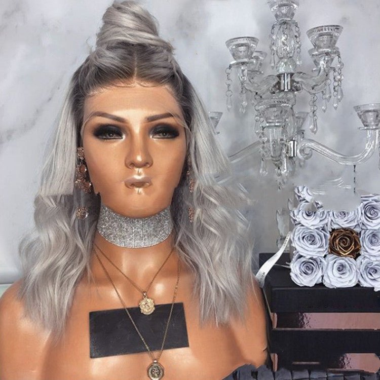Manufacturer European And American Women's Black And Gray Mixed Color Mid - Point Wigs, Long Hair, Micro - Volume Chemical Fiber Hair, Curly Wigs, Wigs - Boss Boutique Hair and Accessories