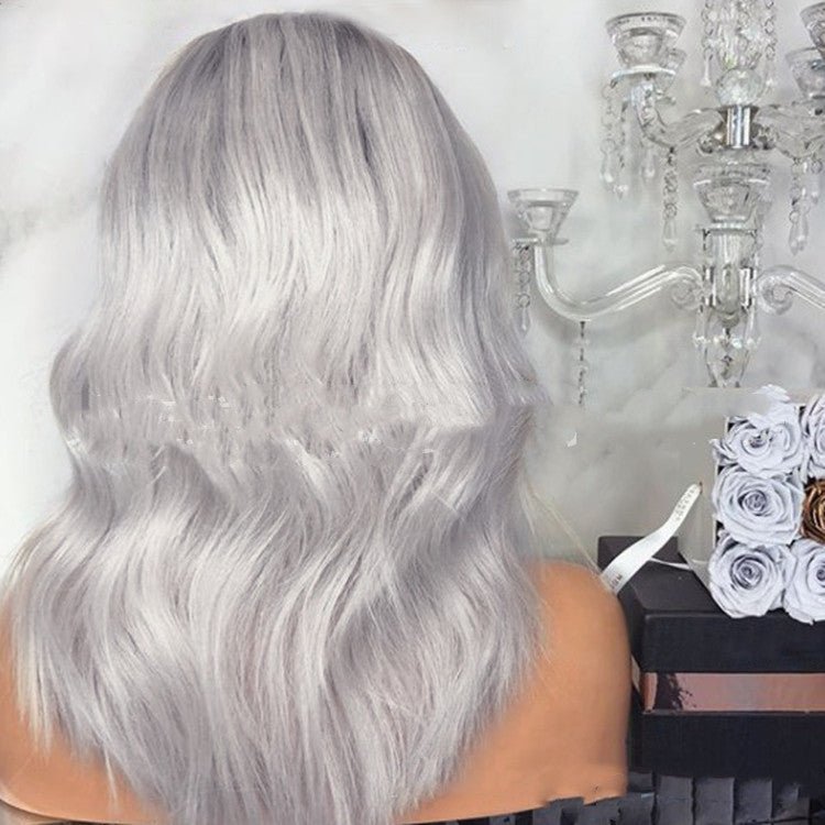 Manufacturer European And American Women's Black And Gray Mixed Color Mid - Point Wigs, Long Hair, Micro - Volume Chemical Fiber Hair, Curly Wigs, Wigs - Boss Boutique Hair and Accessories
