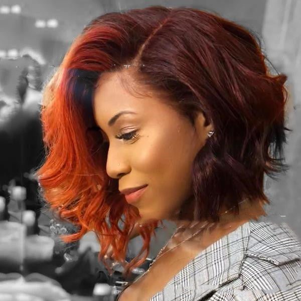 Ladies Short Wavy Brown Synthetic Wig With Long Side Part Bangs Heat Resistant Fiber Wigs Daily Party Use For Women - Boss Boutique Hair and Accessories