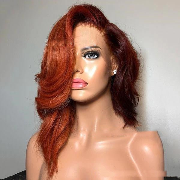 Ladies Short Wavy Brown Synthetic Wig With Long Side Part Bangs Heat Resistant Fiber Wigs Daily Party Use For Women - Boss Boutique Hair and Accessories