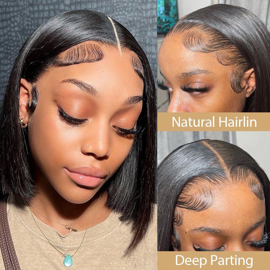 Short Bob Wig Straight 13x4 Transparent Lace Frontal Human - Boss Boutique Hair and Accessories