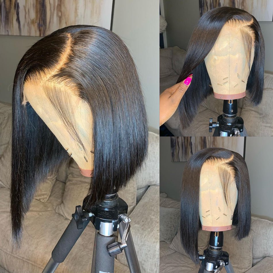 Short Bob Wig Straight 13x4 Transparent Lace Frontal Human - Boss Boutique Hair and Accessories