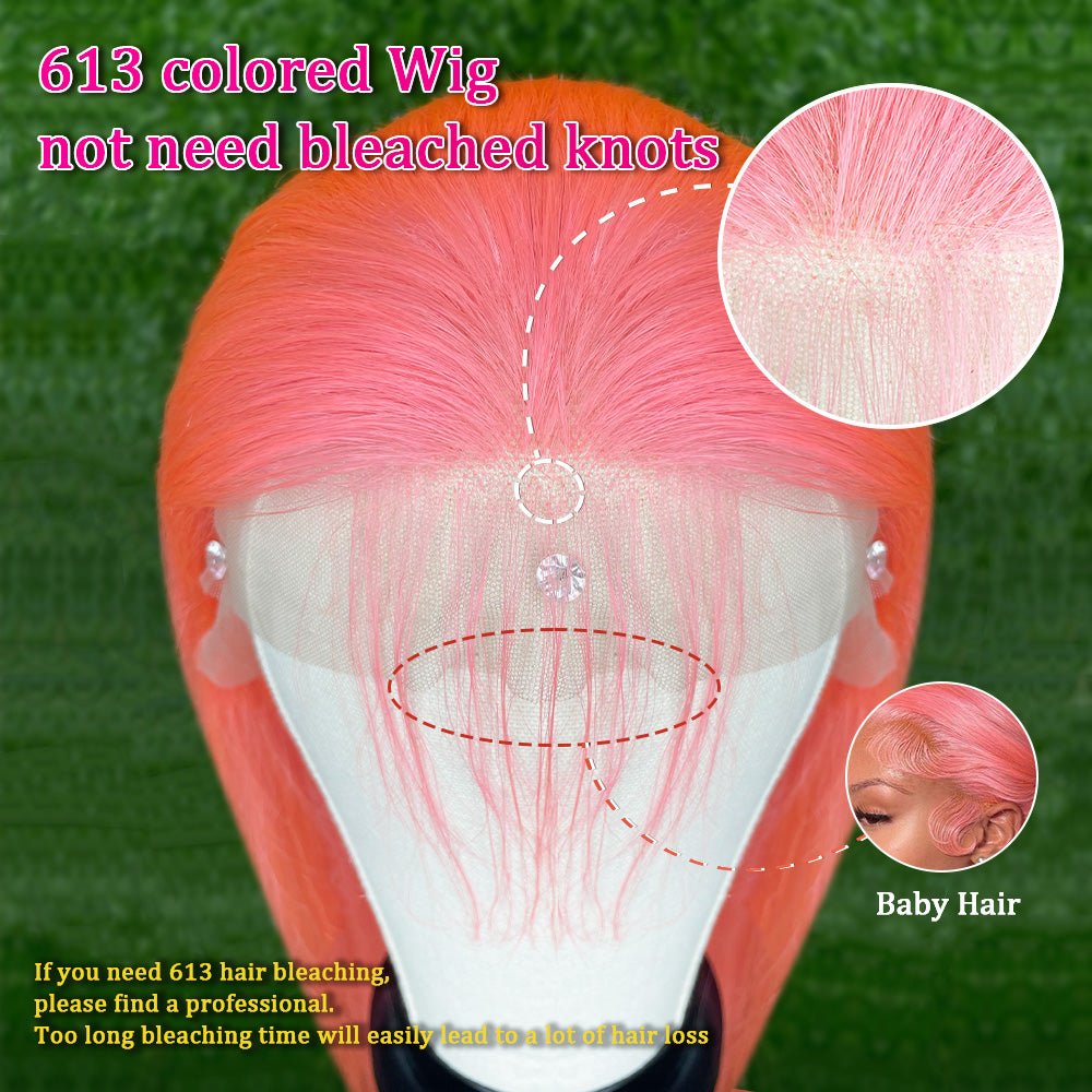 Human Hair 13x4 Front Lace Light Pink Straight Stripe Wig Headband - Boss Boutique Hair and Accessories