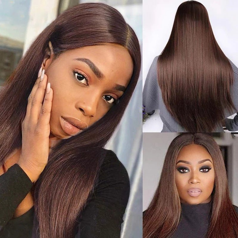 Straight Brown Lace Closure Human Hair Wigs Chocolate Color - Boss Boutique Hair and Accessories