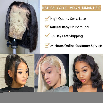Short Bob Wig Straight 13x4 Transparent Lace Frontal Human - Boss Boutique Hair and Accessories