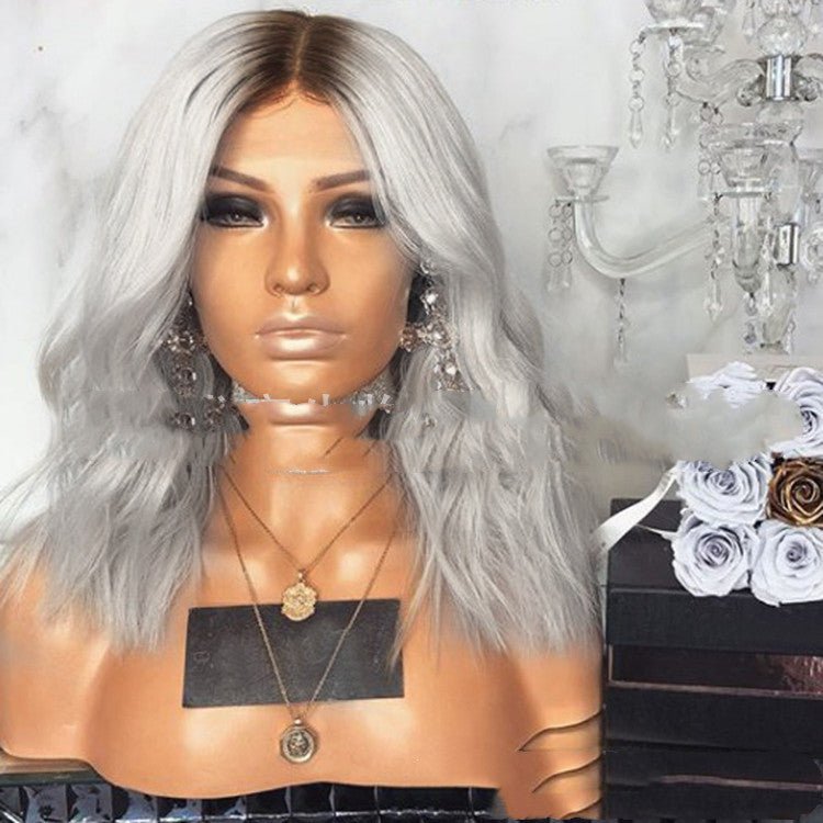 Manufacturer European And American Women's Black And Gray Mixed Color Mid - Point Wigs, Long Hair, Micro - Volume Chemical Fiber Hair, Curly Wigs, Wigs - Boss Boutique Hair and Accessories