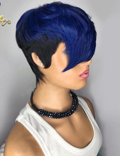 Blue Ombre Wavy Color Short Straight Bob Pixie Cut Made Glueless Non Lace 100 Remy Human Hair Wigs Wholesale For Black Women - Boss Boutique Hair and Accessories