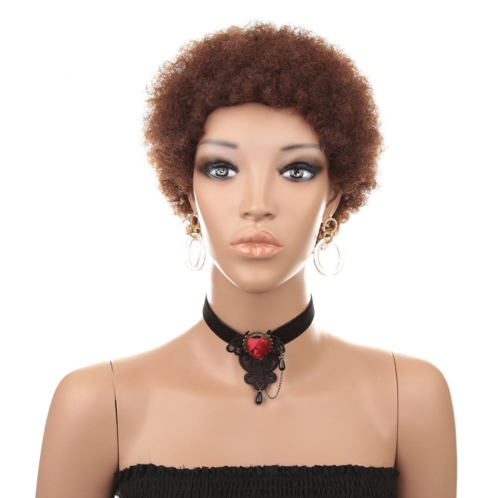 Short Human Hair Wig Natural Afri Kinky Curly Hair Wigs - Boss Boutique Hair and Accessories