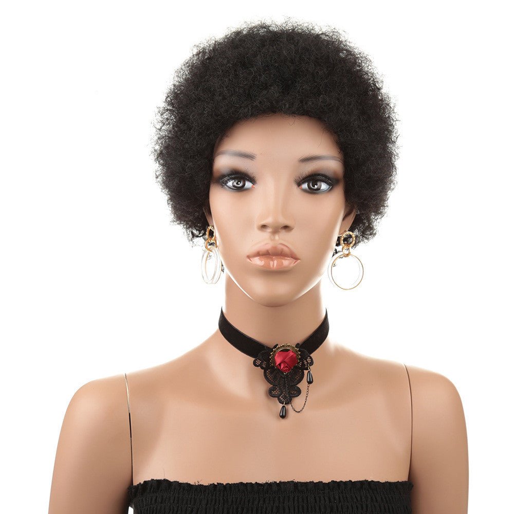 Short Human Hair Wig Natural Afri Kinky Curly Hair Wigs - Boss Boutique Hair and Accessories