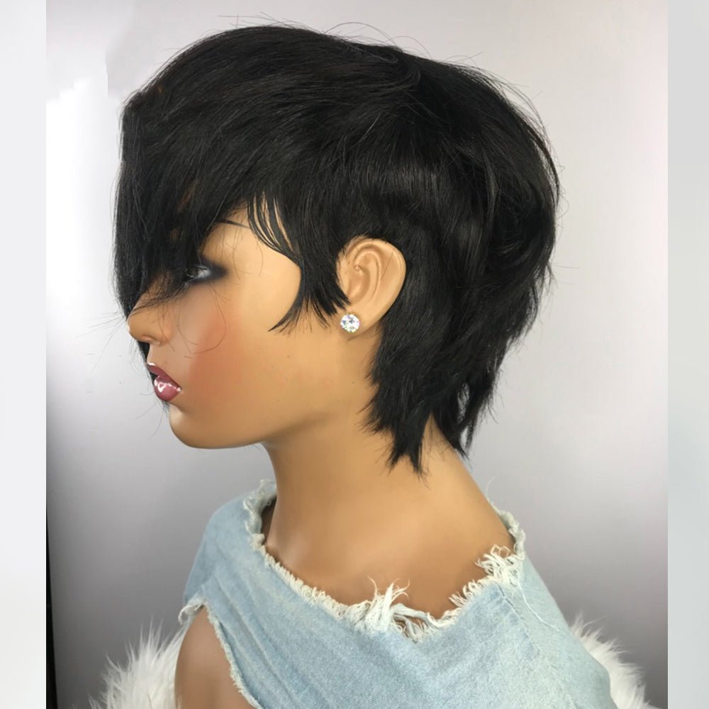 Short Wavy Bob Pixar Wig Non - Lace Pre - Human Wig With Bangs - Boss Boutique Hair and Accessories