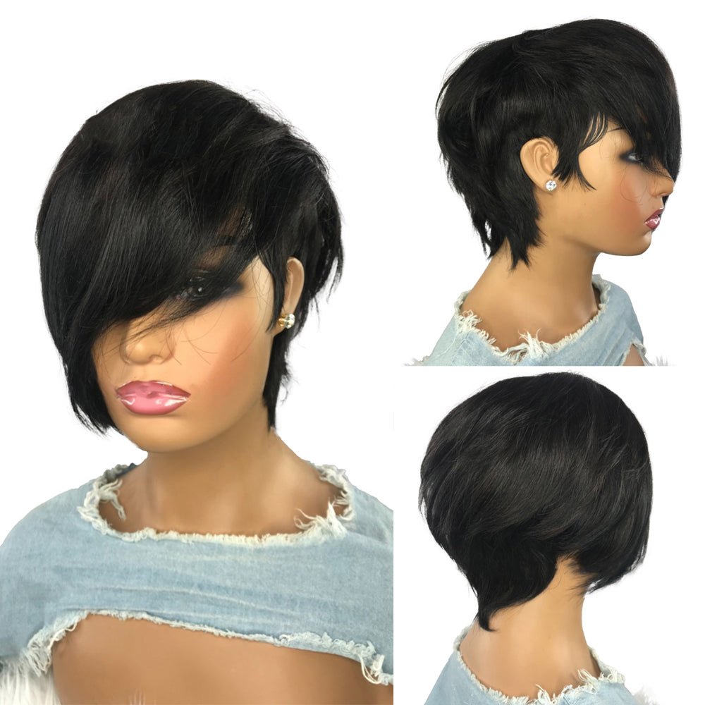 Short Wavy Bob Pixar Wig Non - Lace Pre - Human Wig With Bangs - Boss Boutique Hair and Accessories