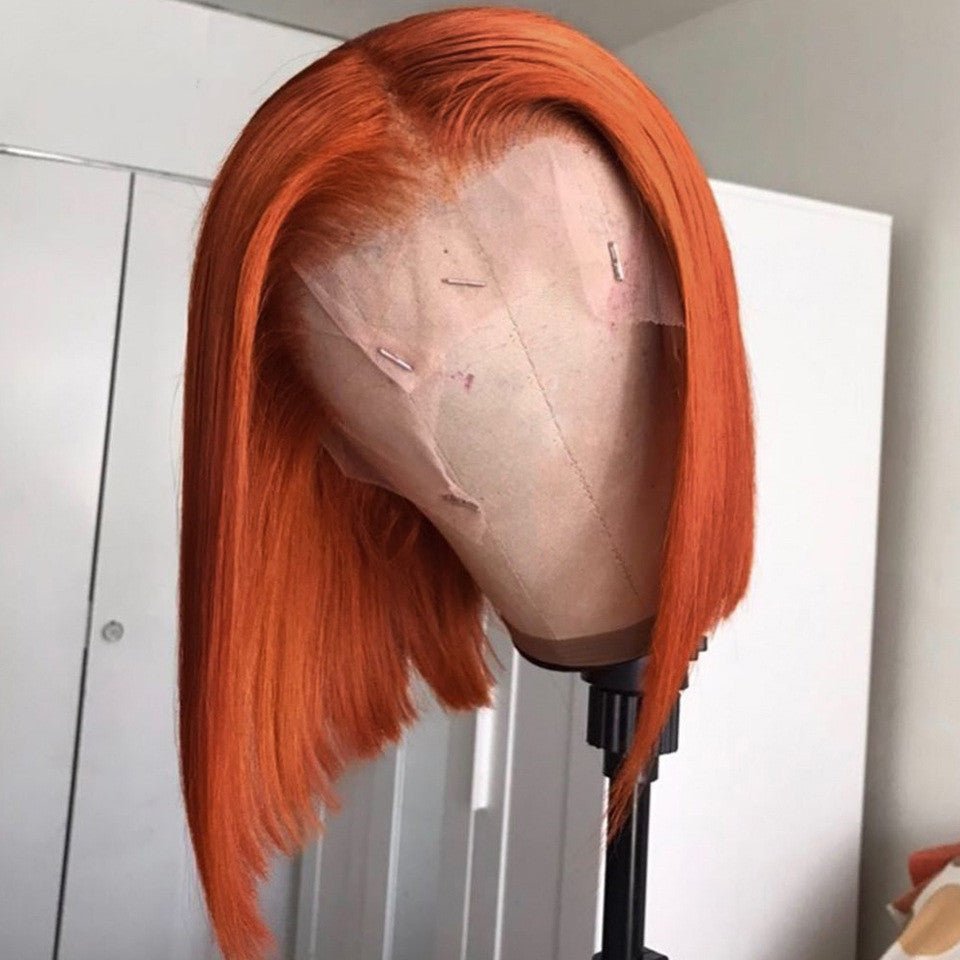 Gradient Color Short Bob Wig Orange Lace Front Human Hair Wig - Boss Boutique Hair and Accessories