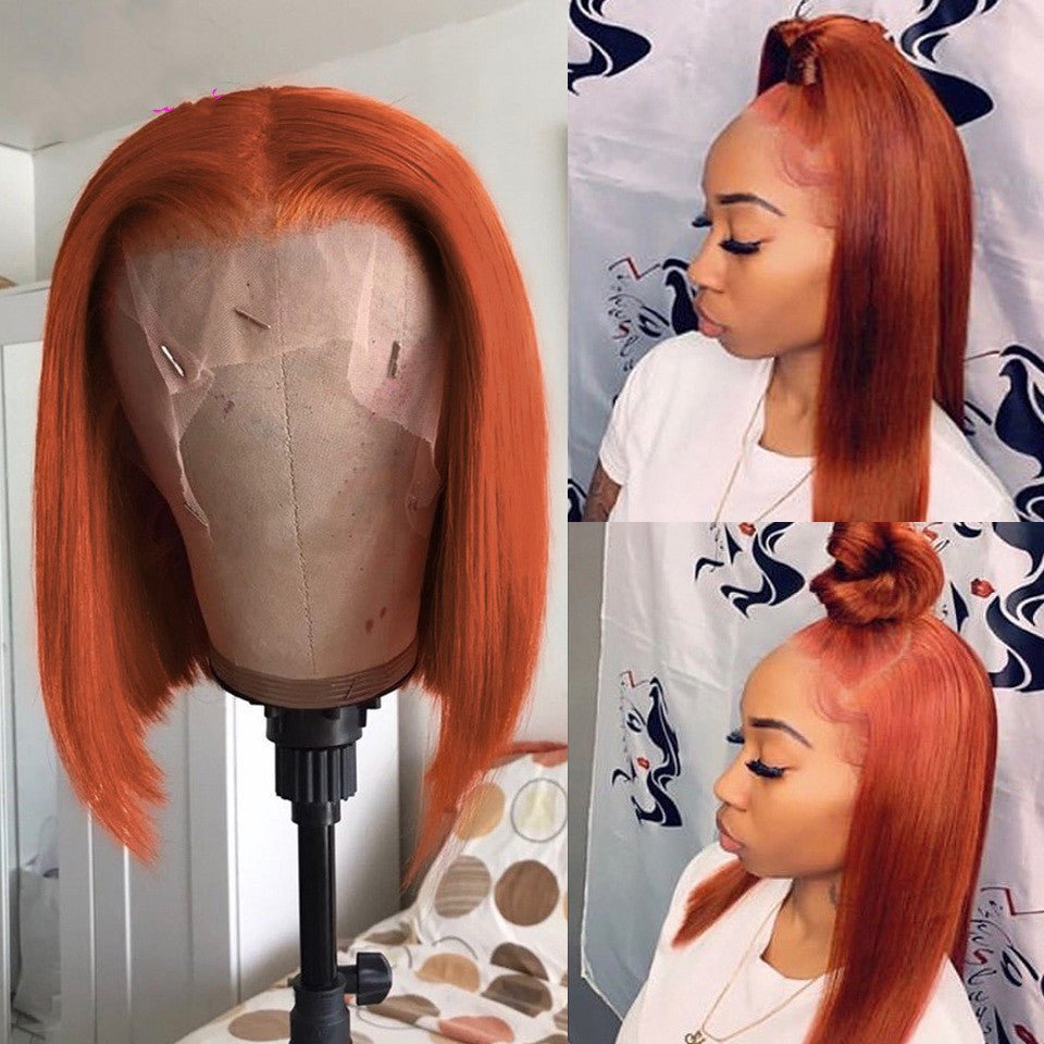 Gradient Color Short Bob Wig Orange Lace Front Human Hair Wig - Boss Boutique Hair and Accessories