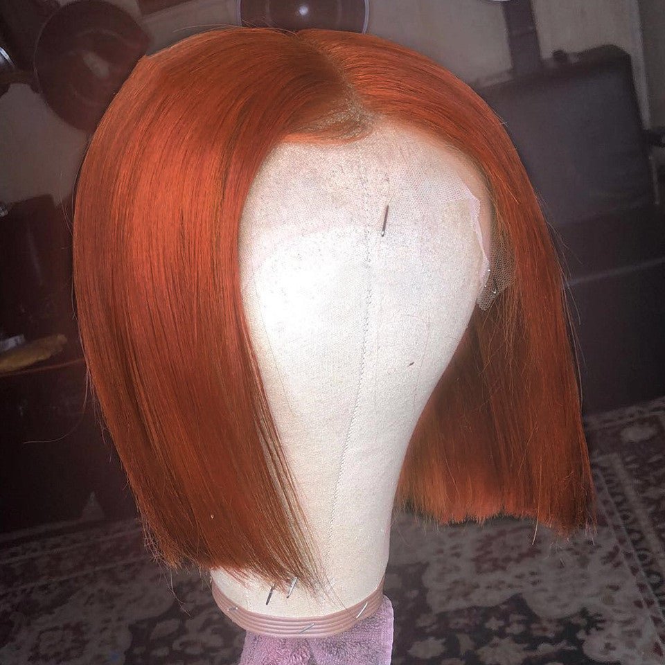 Gradient Color Short Bob Wig Orange Lace Front Human Hair Wig - Boss Boutique Hair and Accessories