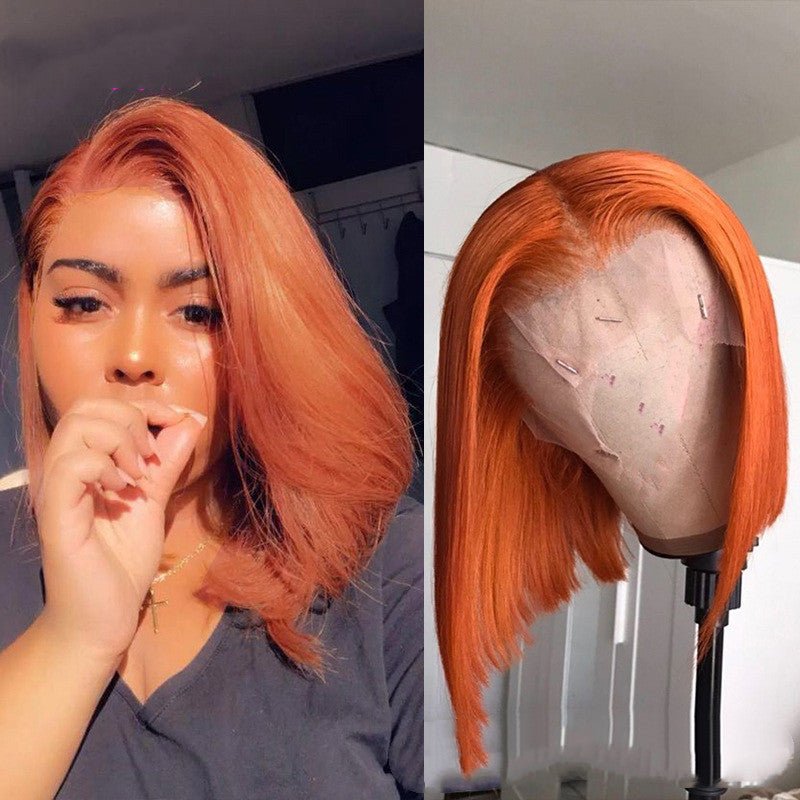 Gradient Color Short Bob Wig Orange Lace Front Human Hair Wig - Boss Boutique Hair and Accessories