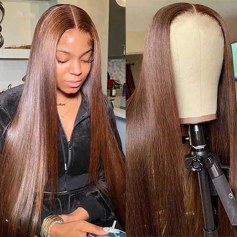 Straight Brown Lace Closure Human Hair Wigs Chocolate Color - Boss Boutique Hair and Accessories