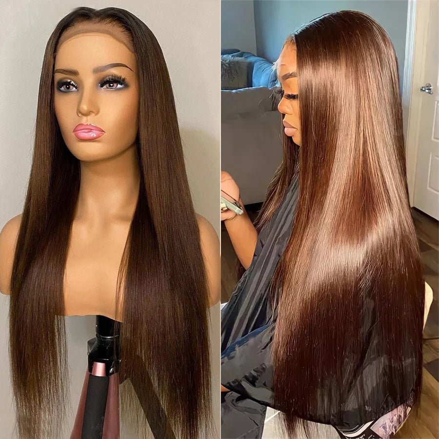 Straight Brown Lace Closure Human Hair Wigs Chocolate Color - Boss Boutique Hair and Accessories