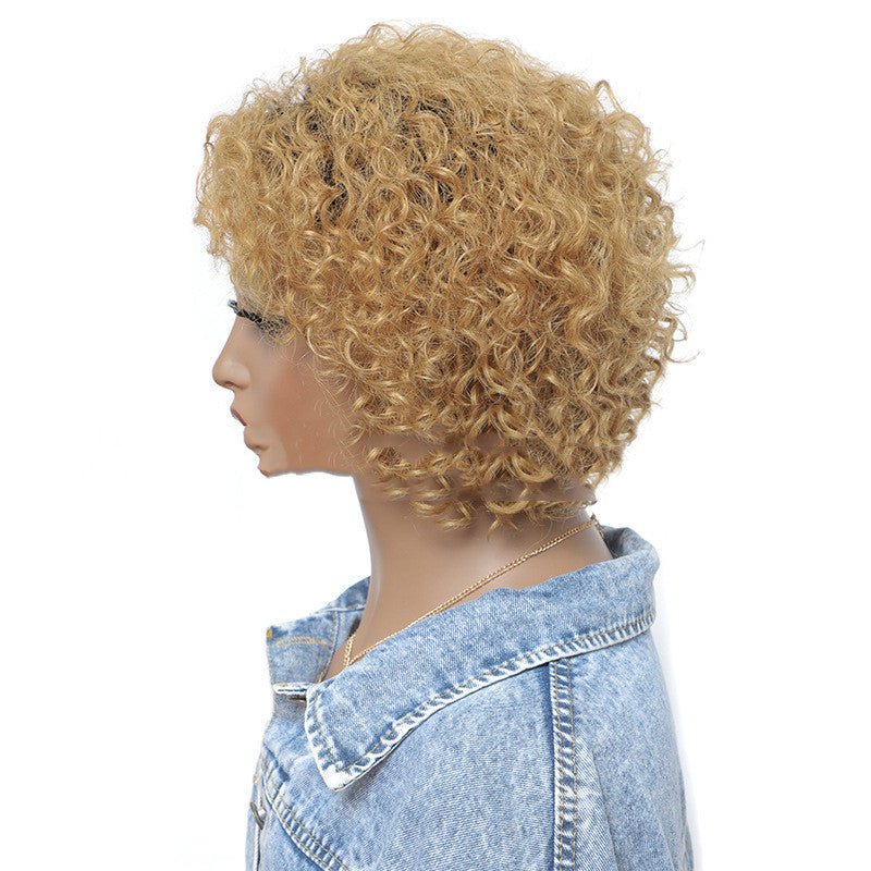 Small Curly Real Hair Headgear, Gradual Fluffy Head High - end Short Hair Cover - Boss Boutique Hair and Accessories