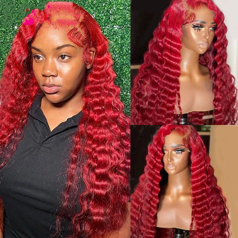 Red Deep Wave Human Hair Wig Real Headgear - Boss Boutique Hair and Accessories
