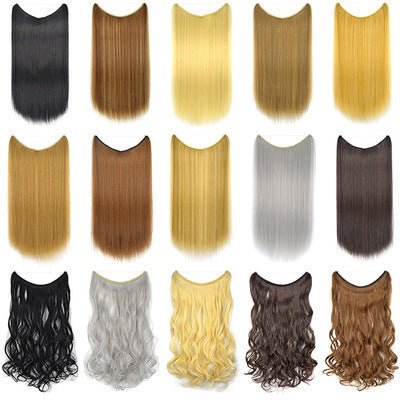 22 inches Invisible Wire No Clips in Hair Extensions Secret Fish Line Hairpieces Silky Straight Synthetic - Boss Boutique Hair and Accessories