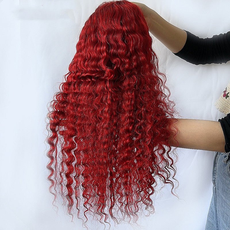 Red Deep Wave Human Hair Wig Real Headgear - Boss Boutique Hair and Accessories