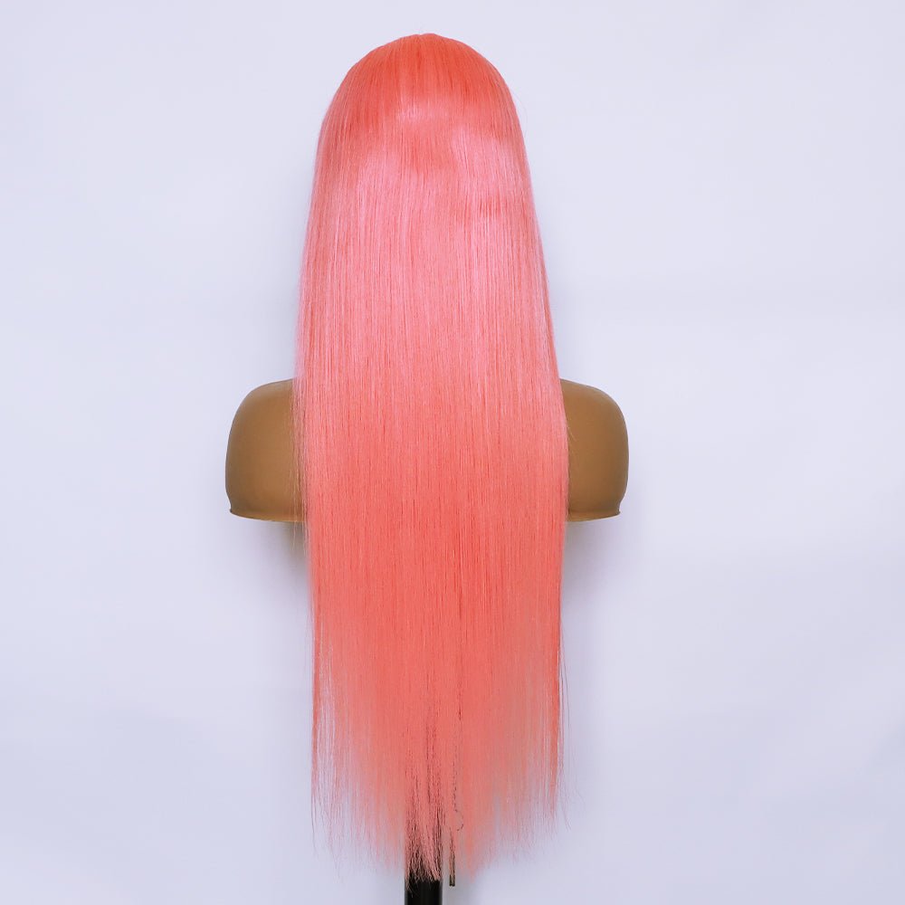 Human Hair 13x4 Front Lace Light Pink Straight Stripe Wig Headband - Boss Boutique Hair and Accessories