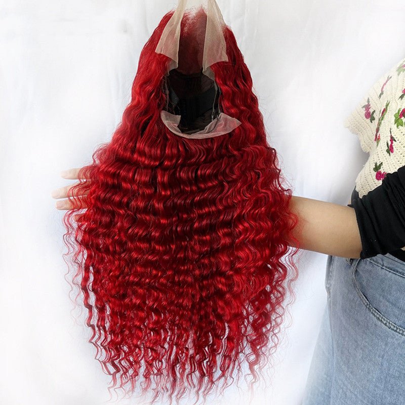 Red Deep Wave Human Hair Wig Real Headgear - Boss Boutique Hair and Accessories