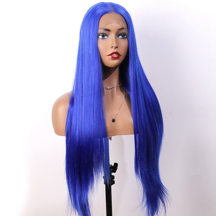 Synthetic Front Lace Headgear Blue Long Straight - Boss Boutique Hair and Accessories