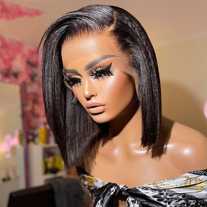 Short Bob Wig Straight 13x4 Transparent Lace Frontal Human - Boss Boutique Hair and Accessories