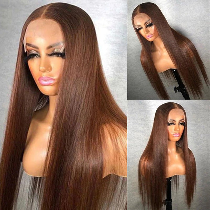 Straight Brown Lace Closure Human Hair Wigs Chocolate Color - Boss Boutique Hair and Accessories