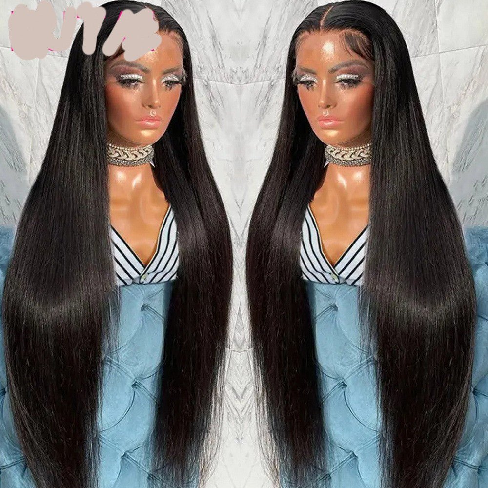 Real Human Hair Lace Wig Set Straight Hair Black Medium Length - Boss Boutique Hair and Accessories