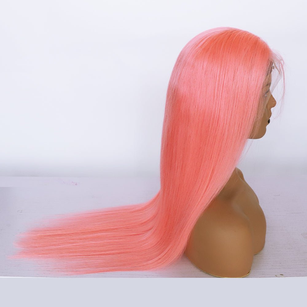 Human Hair 13x4 Front Lace Light Pink Straight Stripe Wig Headband - Boss Boutique Hair and Accessories