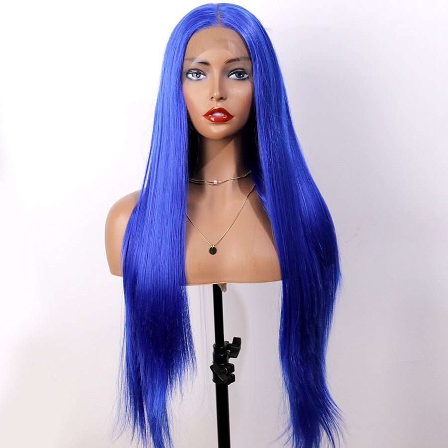Synthetic Front Lace Headgear Blue Long Straight - Boss Boutique Hair and Accessories