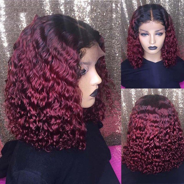 Burgundy Gradient Color Wig Lace Front Short Bob Wig - Boss Boutique Hair and Accessories