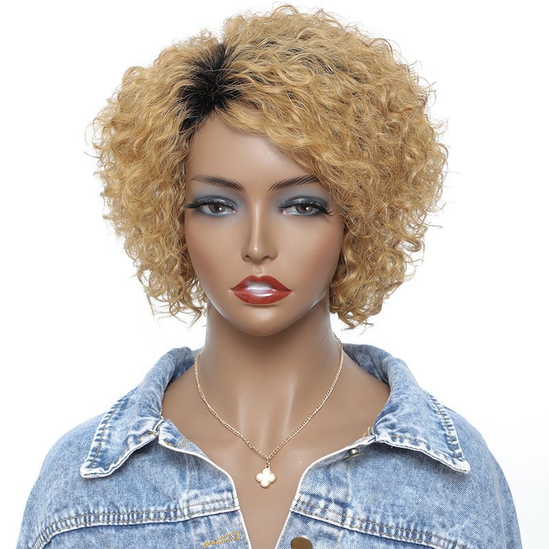 Small Curly Real Hair Headgear, Gradual Fluffy Head High - end Short Hair Cover - Boss Boutique Hair and Accessories