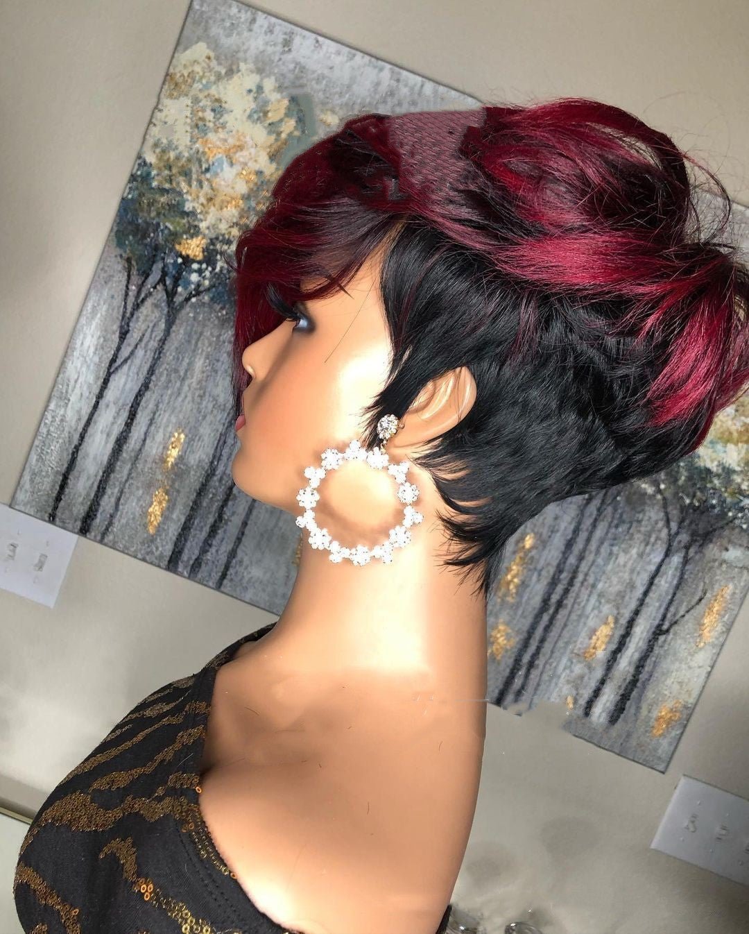 Dark Red Pixie Cut Wig Human Hair Short Bob Wig With Natural - Boss Boutique Hair and Accessories