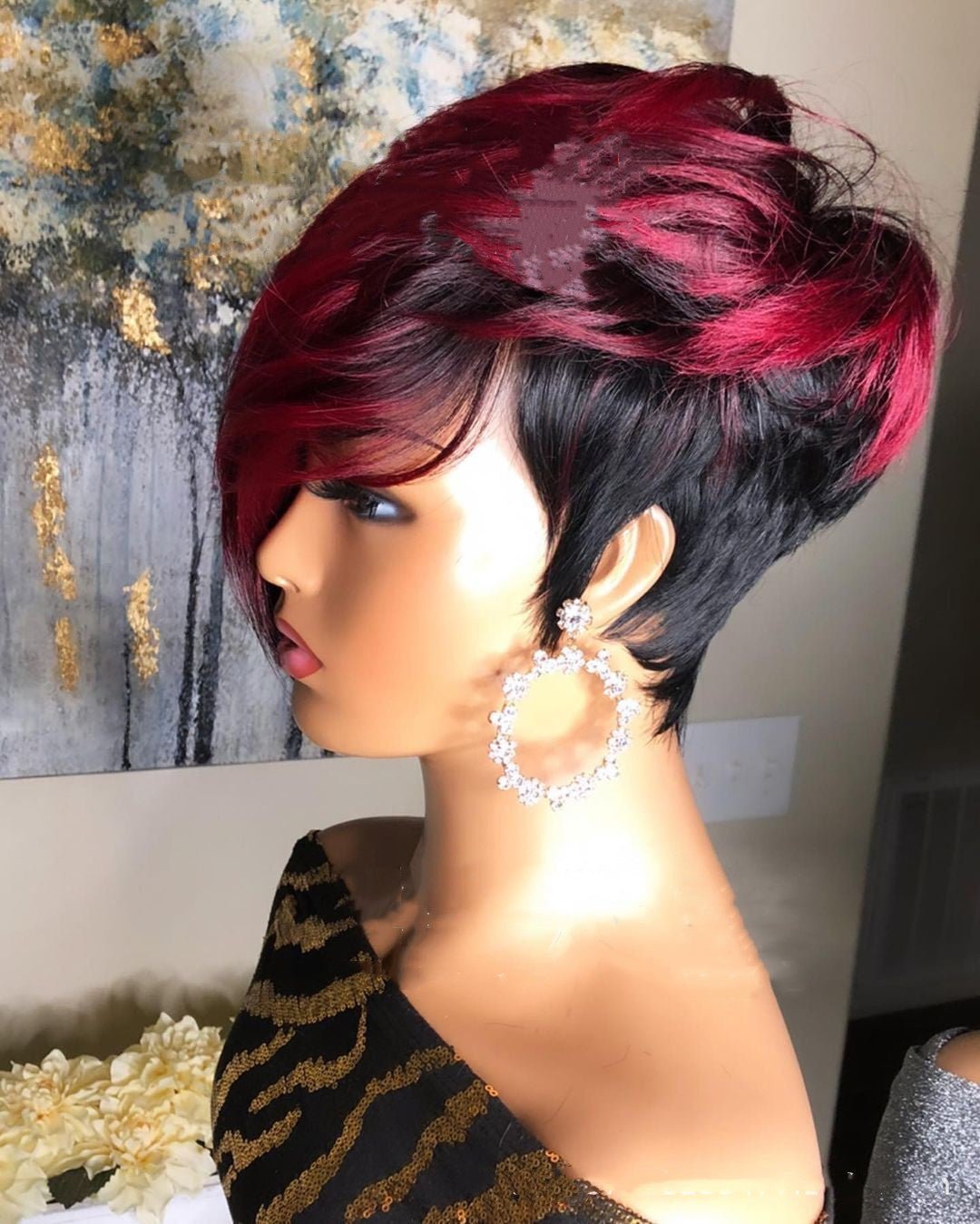 Dark Red Pixie Cut Wig Human Hair Short Bob Wig With Natural - Boss Boutique Hair and Accessories