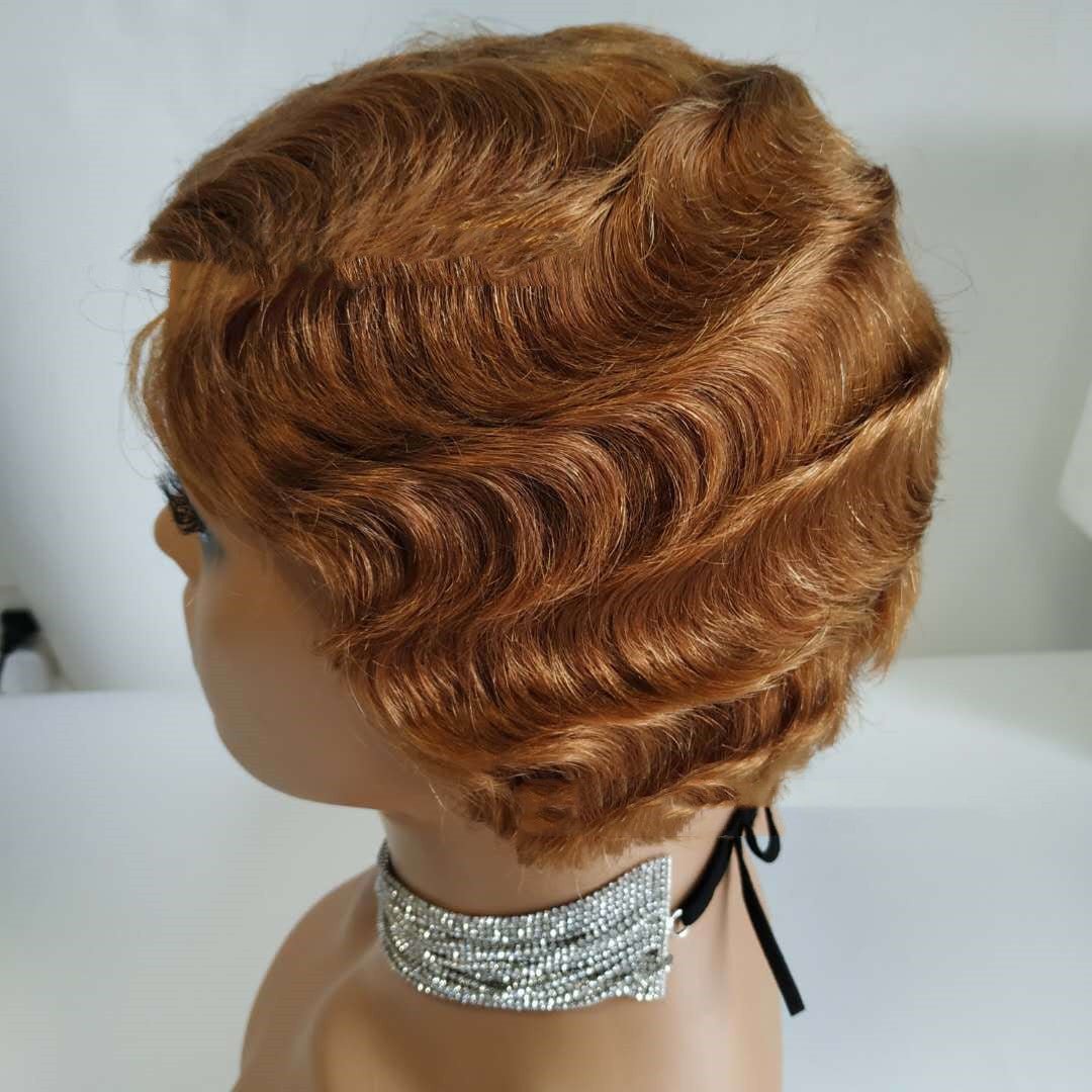 Pixie Cut Short Bob Wig Remy Human Hair Finger Wave Wigs - Boss Boutique Hair and Accessories