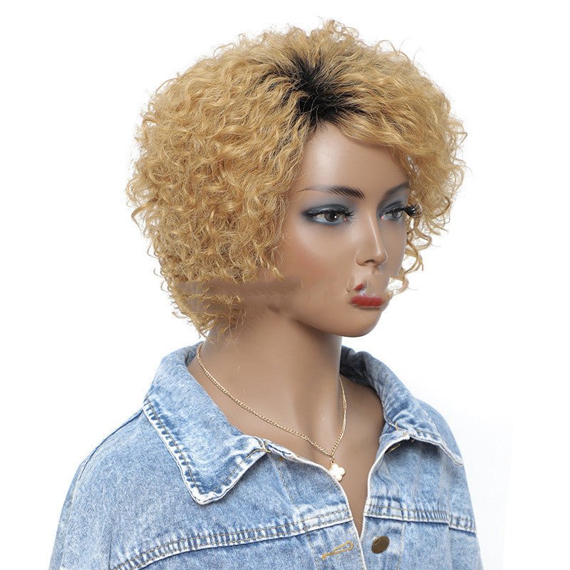 Small Curly Real Hair Headgear, Gradual Fluffy Head High - end Short Hair Cover - Boss Boutique Hair and Accessories