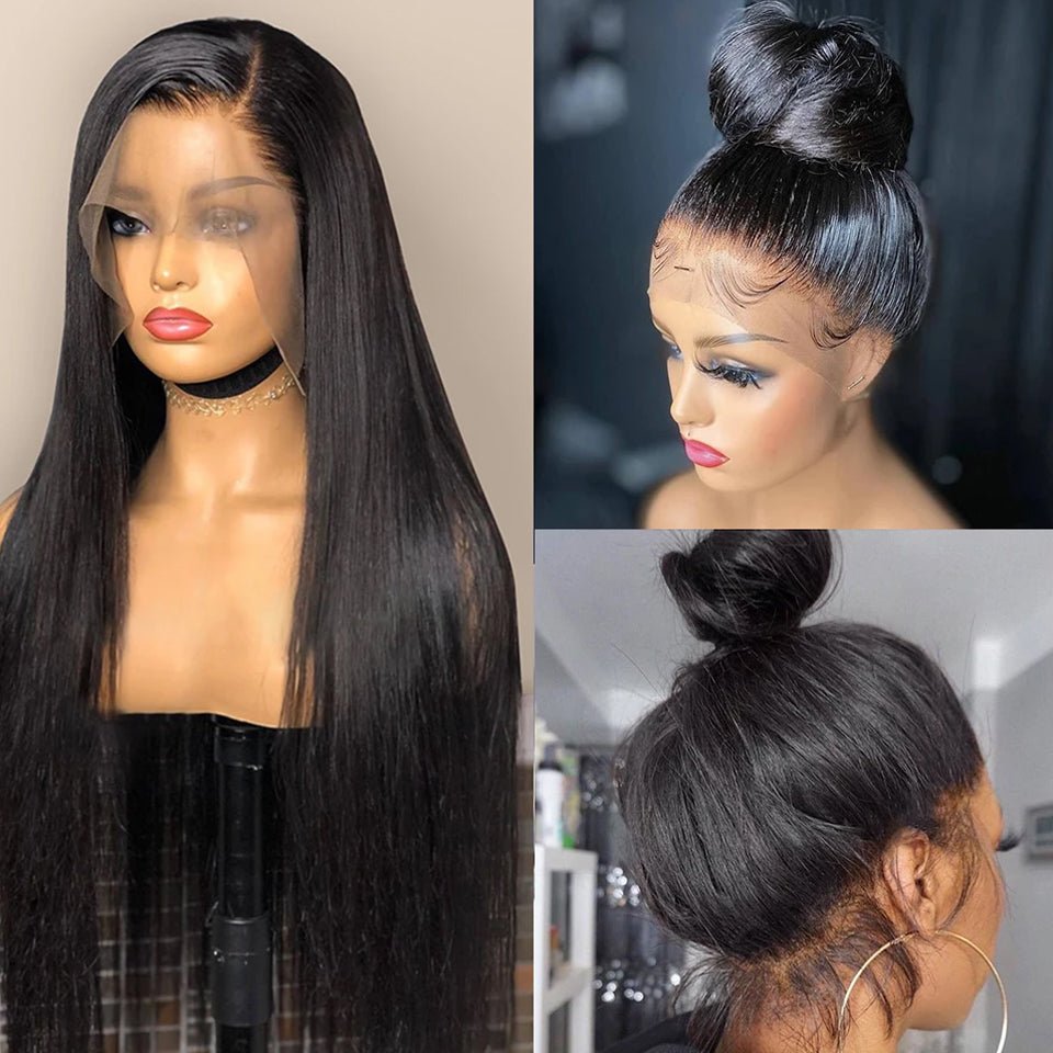 Real Human Hair Lace Wig Set Straight Hair Black Medium Length - Boss Boutique Hair and Accessories