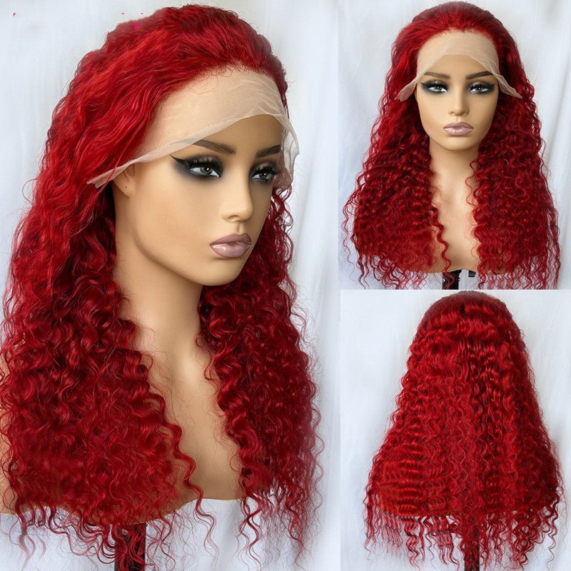 Red Deep Wave Human Hair Wig Real Headgear - Boss Boutique Hair and Accessories